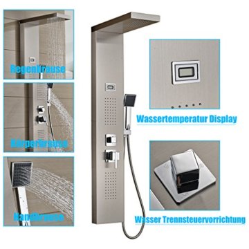 Auralum® Elegant Edelstahl Duschpaneel Thermostat mit Massagejets & Wasserfall mit LCD Display Wassertemperatur Anzeigen ink. Handbrause - 